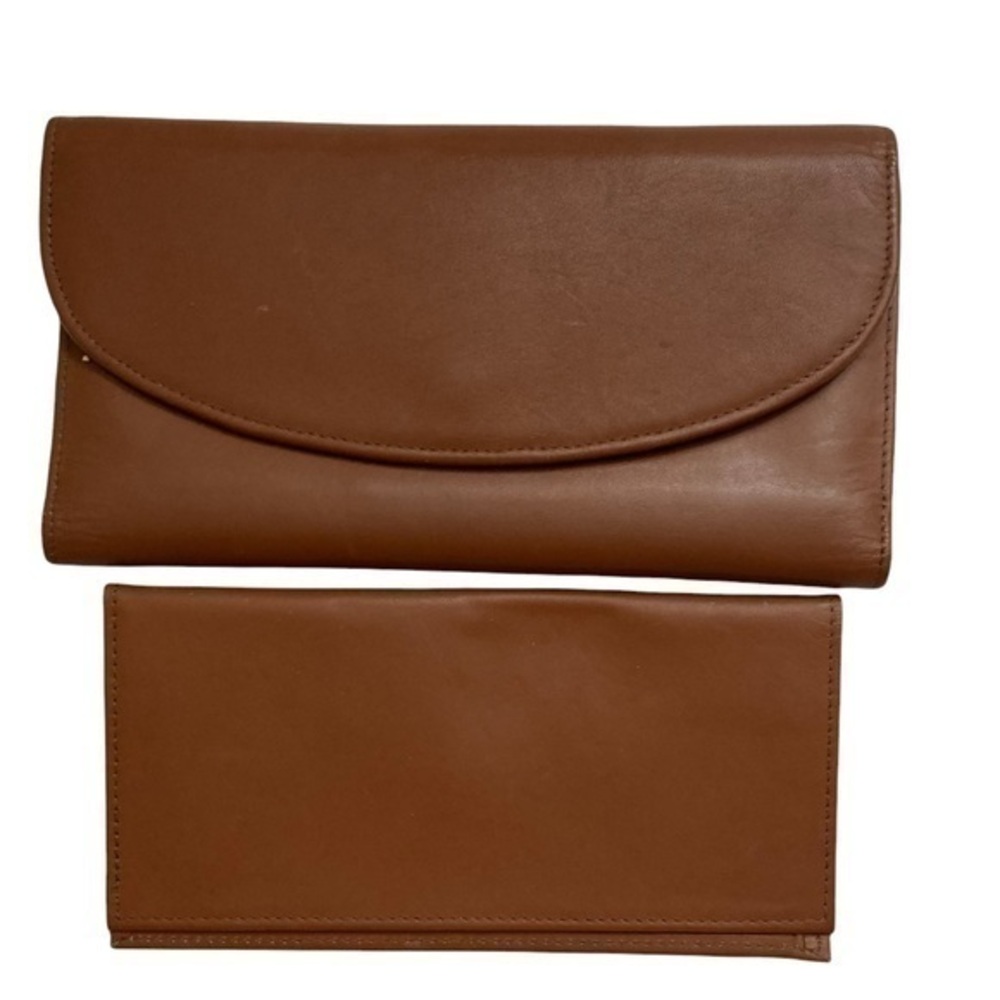 Coach vintage brown tan leather 2 piece wallet checkbook cover set